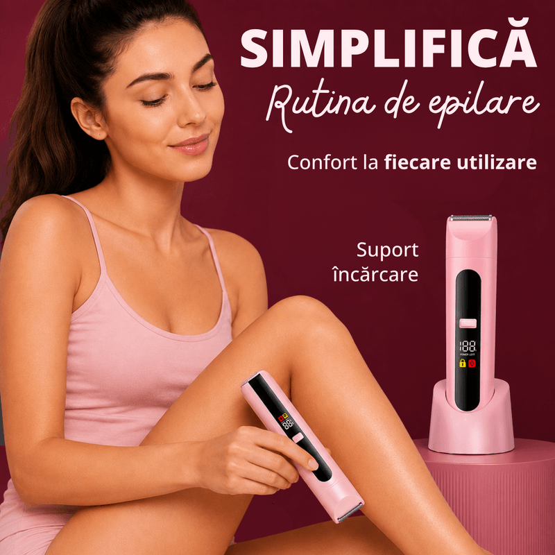 Ingrijire personala si Cosmetice - Aparate & accesorii ingrijire personala - Aparate de ras si tuns - Aparate de ras electrice - Aparat de ras si tuns 2 in 1 pentru femei ATAB, IPX7, cap de ras, trimmer, USB Type-C, lame otel inoxidabil, Roz - Infinity.ro