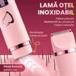 Ingrijire personala si Cosmetice - Aparate & accesorii ingrijire personala - Aparate de ras si tuns - Aparate de ras electrice - Aparat de ras si tuns 3 in 1 pentru femei ATAB, IPX7, cap-fata, trimmer corp, pieptene limitator, USB Type-C, Roz - Infinity.ro