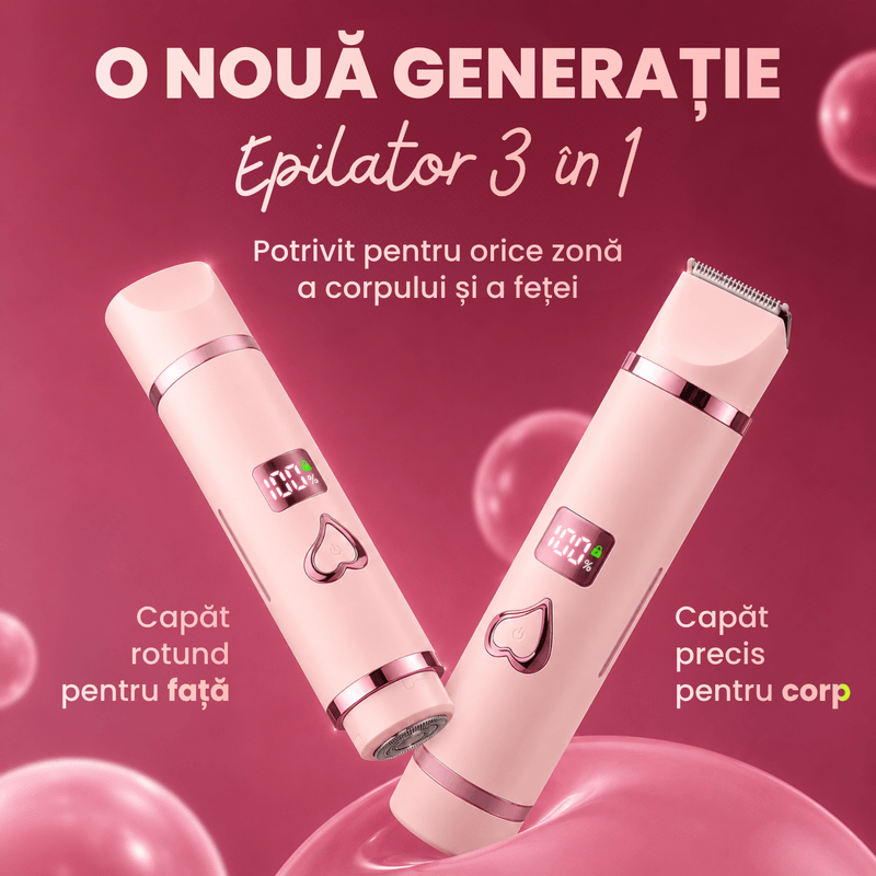 Ingrijire personala si Cosmetice - Aparate & accesorii ingrijire personala - Aparate de ras si tuns - Aparate de ras electrice - Aparat de ras si tuns 3 in 1 pentru femei ATAB, IPX7, cap-fata, trimmer corp, pieptene limitator, USB Type-C, Roz - Infinity.ro