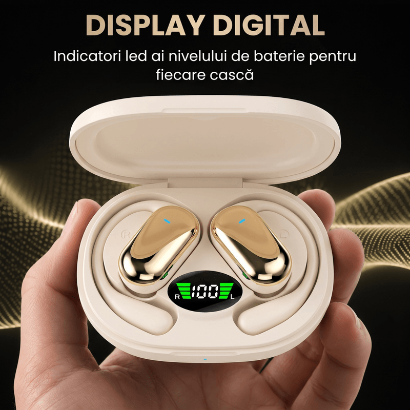 TV, Audio-Video si Foto - Portabile audio - Casti audio - Casti Wireless Open-Ear A ATAB cu Traducere AI in 144 Limbi, Bluetooth 5.3, IPX5, Control Tactil, USB-C, Khaki(Bej) - Infinity.ro