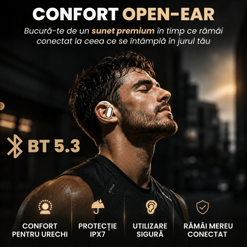 TV, Audio-Video si Foto - Portabile audio - Casti audio - Casti Wireless Open-Ear A ATAB cu Traducere AI in 144 Limbi, Bluetooth 5.3, IPX5, Control Tactil, USB-C, Khaki(Bej) - Infinity.ro
