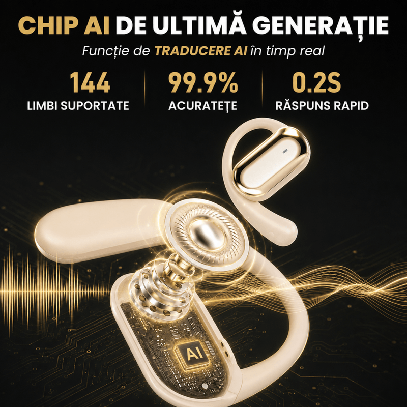 TV, Audio-Video si Foto - Portabile audio - Casti audio - Casti Wireless Open-Ear A ATAB cu Traducere AI in 144 Limbi, Bluetooth 5.3, IPX5, Control Tactil, USB-C, Khaki(Bej) - Infinity.ro