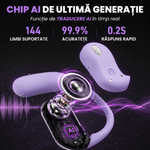 TV, Audio-Video si Foto - Portabile audio - Casti audio - Casti Wireless Open-Ear A ATAB cu Traducere AI in 144 Limbi, Bluetooth 5.3, IPX5, Control Tactil, USB-C, Purple(Mov) - Infinity.ro