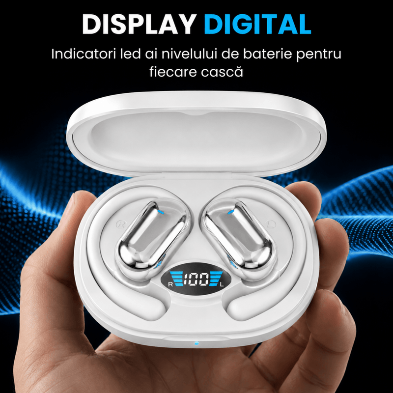 TV, Audio-Video si Foto - Portabile audio - Casti audio - Casti Wireless Open-Ear A ATAB cu Traducere AI in 144 Limbi, Bluetooth 5.3, IPX5, Control Tactil, USB-C, White - Infinity.ro
