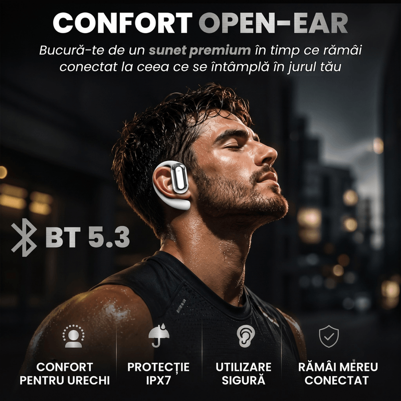 TV, Audio-Video si Foto - Portabile audio - Casti audio - Casti Wireless Open-Ear A ATAB cu Traducere AI in 144 Limbi, Bluetooth 5.3, IPX5, Control Tactil, USB-C, White - Infinity.ro