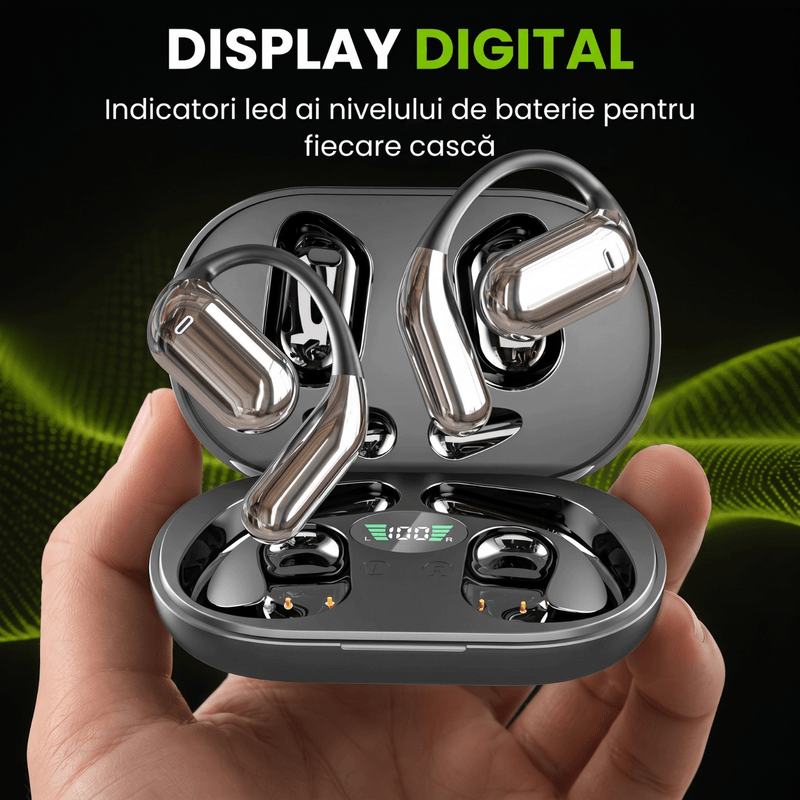 TV, Audio-Video si Foto - Portabile audio - Casti audio - Casti Wireless Open-Ear A ATAB cu Traducere AI in 144 Limbi, Bluetooth 5.3, IPX5, Control Tactil, USB-C, Negru&Gri - Infinity.ro