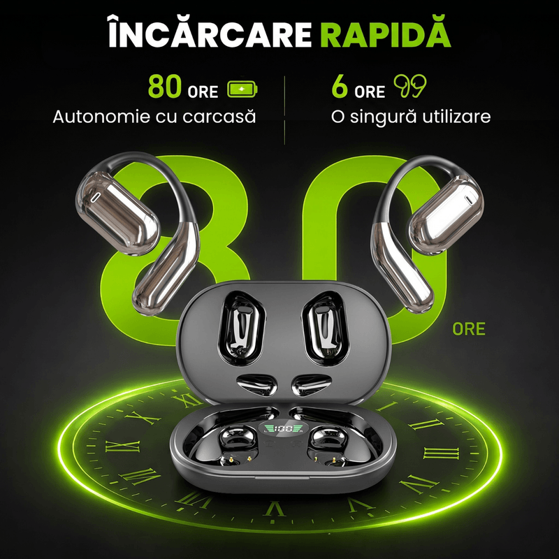TV, Audio-Video si Foto - Portabile audio - Casti audio - Casti Wireless Open-Ear A ATAB cu Traducere AI in 144 Limbi, Bluetooth 5.3, IPX5, Control Tactil, USB-C, Negru&Gri - Infinity.ro