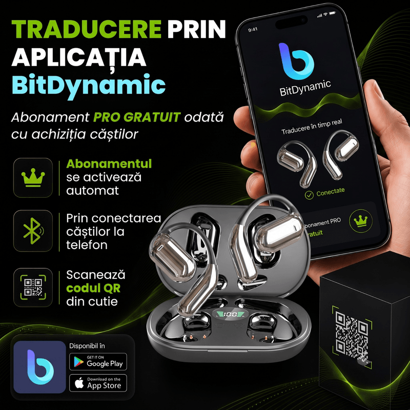 TV, Audio-Video si Foto - Portabile audio - Casti audio - Casti Wireless Open-Ear A ATAB cu Traducere AI in 144 Limbi, Bluetooth 5.3, IPX5, Control Tactil, USB-C, Negru&Gri - Infinity.ro