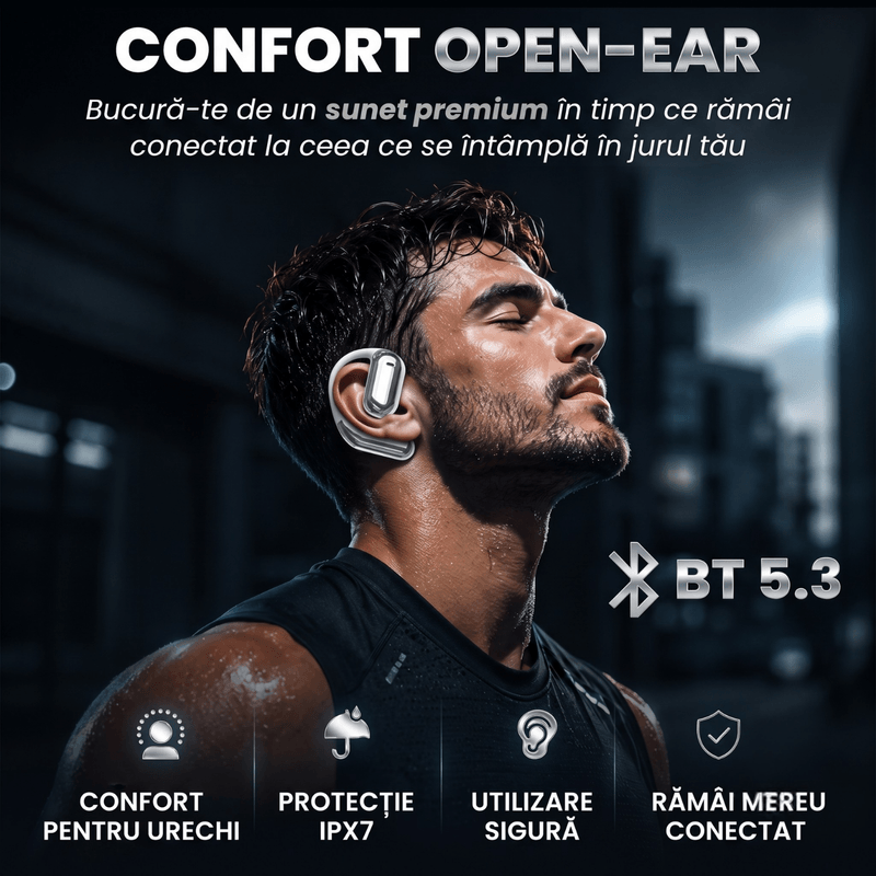 TV, Audio-Video si Foto - Portabile audio - Casti audio - Casti Wireless Open-Ear A ATAB cu Traducere AI in 144 Limbi, Bluetooth 5.3, IPX5, Control Tactil, USB-C, White&Grey - Infinity.ro