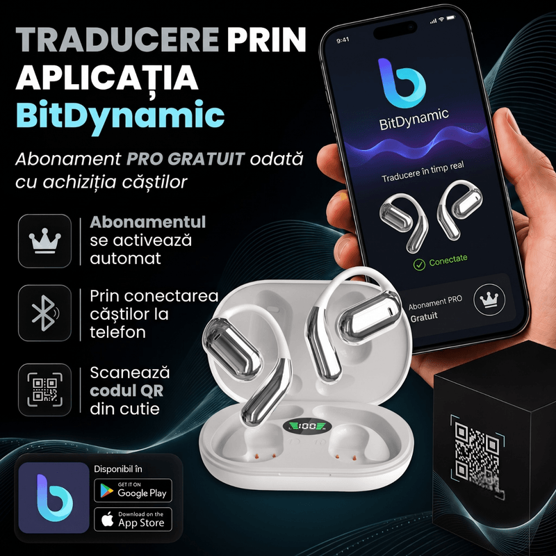 TV, Audio-Video si Foto - Portabile audio - Casti audio - Casti Wireless Open-Ear A ATAB cu Traducere AI in 144 Limbi, Bluetooth 5.3, IPX5, Control Tactil, USB-C, White&Grey - Infinity.ro