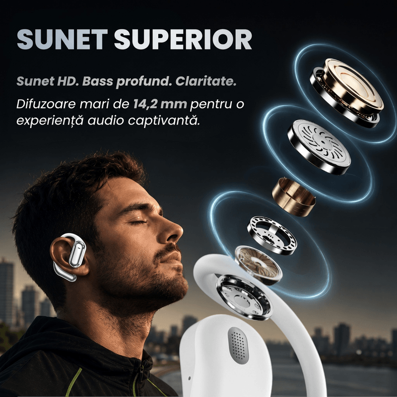 TV, Audio-Video si Foto - Portabile audio - Casti audio - Casti Wireless Open-Ear A ATAB cu Traducere AI in 144 Limbi, Bluetooth 5.3, IPX5, Control Tactil, USB-C, White&Grey - Infinity.ro