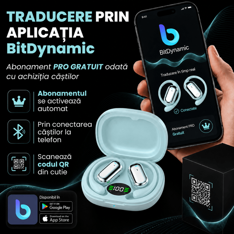TV, Audio-Video si Foto - Portabile audio - Casti audio - Casti Wireless Open-Ear A ATAB cu Traducere AI in 144 Limbi, Bluetooth 5.3, IPX5, Control Tactil, USB-C, Blue(Albastru) - Infinity.ro