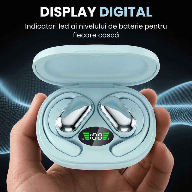 TV, Audio-Video si Foto - Portabile audio - Casti audio - Casti Wireless Open-Ear A ATAB cu Traducere AI in 144 Limbi, Bluetooth 5.3, IPX5, Control Tactil, USB-C, Blue(Albastru) - Infinity.ro
