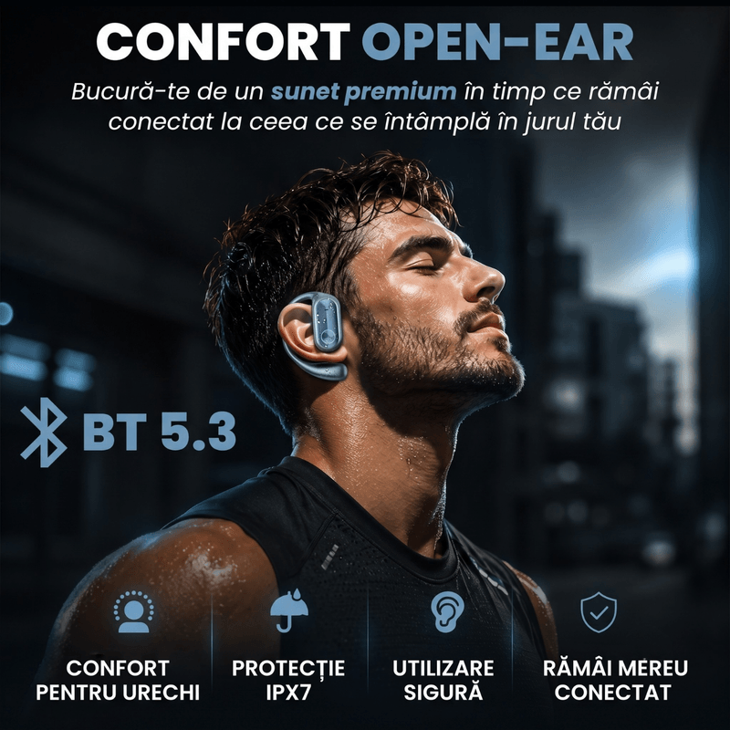 TV, Audio-Video si Foto - Portabile audio - Casti audio - Casti Wireless Open-Ear A ATAB cu Traducere AI in 144 Limbi, Bluetooth 5.3, IPX5, Control Tactil, USB-C, Sapphire Blue - Infinity.ro
