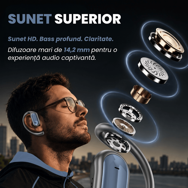 TV, Audio-Video si Foto - Portabile audio - Casti audio - Casti Wireless Open-Ear A ATAB cu Traducere AI in 144 Limbi, Bluetooth 5.3, IPX5, Control Tactil, USB-C, Sapphire Blue - Infinity.ro