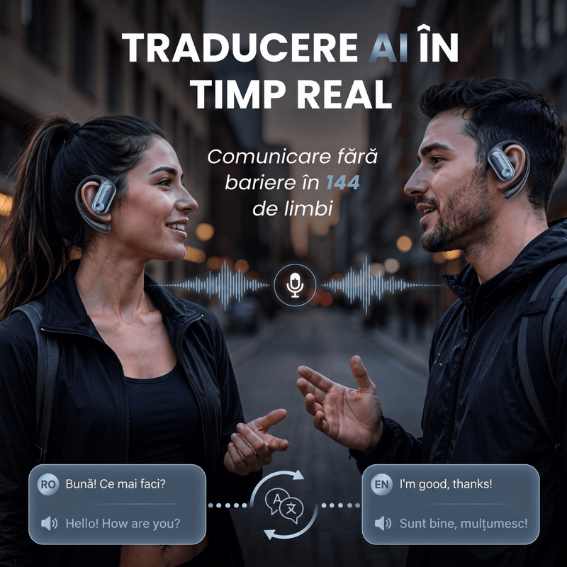TV, Audio-Video si Foto - Portabile audio - Casti audio - Casti Wireless Open-Ear A ATAB cu Traducere AI in 144 Limbi, Bluetooth 5.3, IPX5, Control Tactil, USB-C, Sapphire Blue - Infinity.ro