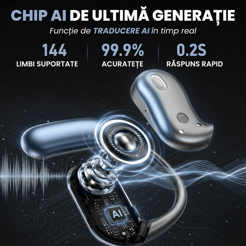 TV, Audio-Video si Foto - Portabile audio - Casti audio - Casti Wireless Open-Ear A ATAB cu Traducere AI in 144 Limbi, Bluetooth 5.3, IPX5, Control Tactil, USB-C, Sapphire Blue - Infinity.ro