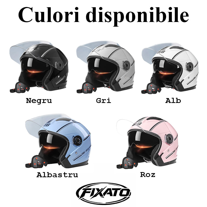 Auto si Moto - Moto - Echipamente protectie moto - Casti moto - Casca Moto/Scuter FIXATO Italia, Viziera Dubla, Protectie UV, Marime universala 57-61cm, Roz - Infinity.ro