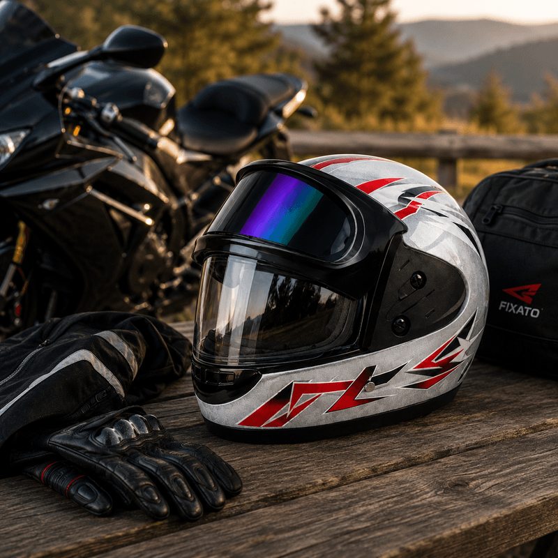Auto si Moto - Moto - Echipamente protectie moto - Casti moto - Casca Moto/Scuter Full Face FIXATO, Viziera Dubla, Marime Universala 59-62cm, Gri cu Rosu - Infinity.ro