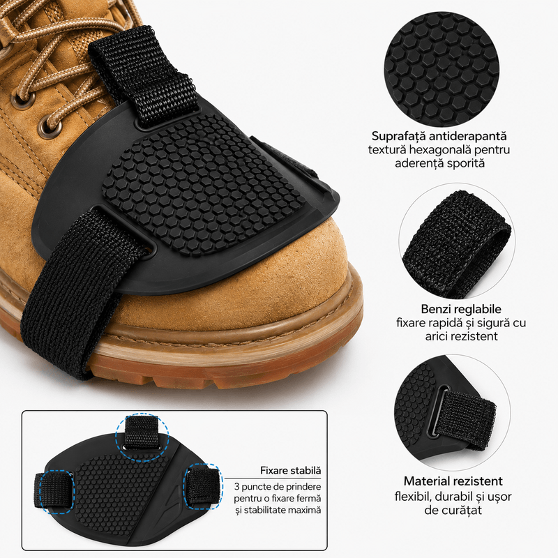 Auto si Moto - Moto - Echipamente protectie moto - Imbracaminte moto - Protectie Incaltaminte Moto FIXATO, pentru schimbator viteze, cu benzi reglabile si suprafata antiderapanta, Negru - Infinity.ro