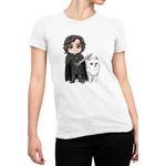 Fashion, accesorii si bijuterii - Femei - Imbracaminte femei - Tricouri si topuri femei - Tricou Femei Game of Thrones Wolf Chibi Fighter, alb,  marime 2XL - Infinity.ro