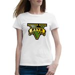 Fashion, accesorii si bijuterii - Femei - Imbracaminte femei - Tricouri si topuri femei - Tricou femei GTA5 Logo, alb, marime 2XL - Infinity.ro