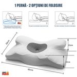 Casa si Gradina - Textile si covoare - Perne si pilote - Perne - Set 2 Perne Ortopedice Cervicale Linomag®, Spuma cu Memorie, Alb/Gri inchis, 34 x 60 x 13 cm - Infinity.ro
