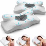 Casa si Gradina - Textile si covoare - Perne si pilote - Perne - Set 2 Perne Ortopedice Cervicale Linomag®, Spuma cu Memorie, Alb/Gri inchis, 34 x 60 x 13 cm - Infinity.ro