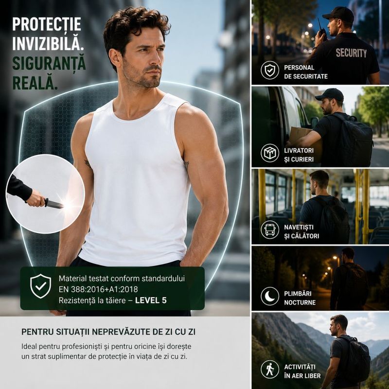 Sport si Outdoor - Sporturi de contact - Produse autoaparare - Maiou Profesional Anti-Taiere si Anti-Injunghiere, EN388 Nivel 5, Material Certificat SGS, Marime M, Alb - Infinity.ro