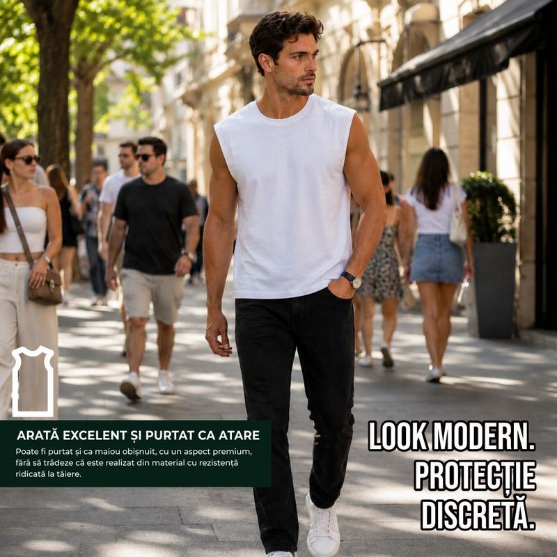 Sport si Outdoor - Sporturi de contact - Produse autoaparare - Maiou Profesional Anti-Taiere si Anti-Injunghiere, EN388 Nivel 5, Material Certificat SGS, Marime M, Alb - Infinity.ro