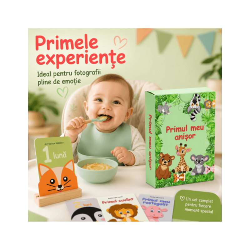 Jucarii, Copii si Bebe - Jucarii si jocuri - Jocuri si puzzle - Jocuri de societate - Set 50 cartonase pentru nou-nascut "Primul meu anisor", 10x6cm, Baby Milestone - Infinity.ro