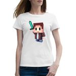 Fashion, accesorii si bijuterii - Femei - Imbracaminte femei - Tricouri si topuri femei - Tricou femei Minecraft Happy Steve, alb, marime 2XL - Infinity.ro