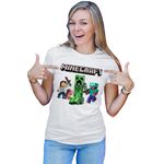 Fashion, accesorii si bijuterii - Femei - Imbracaminte femei - Tricouri si topuri femei - Tricou Femei Minecraft Steve Creeper Explode Logo Loot, alb,  marime 2XL - Infinity.ro