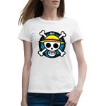 Fashion, accesorii si bijuterii - Femei - Imbracaminte femei - Tricouri si topuri femei - Tricou femei One Piece Crew Logo Monkey D Luffy Anime Manga, alb, marime 2XL - Infinity.ro