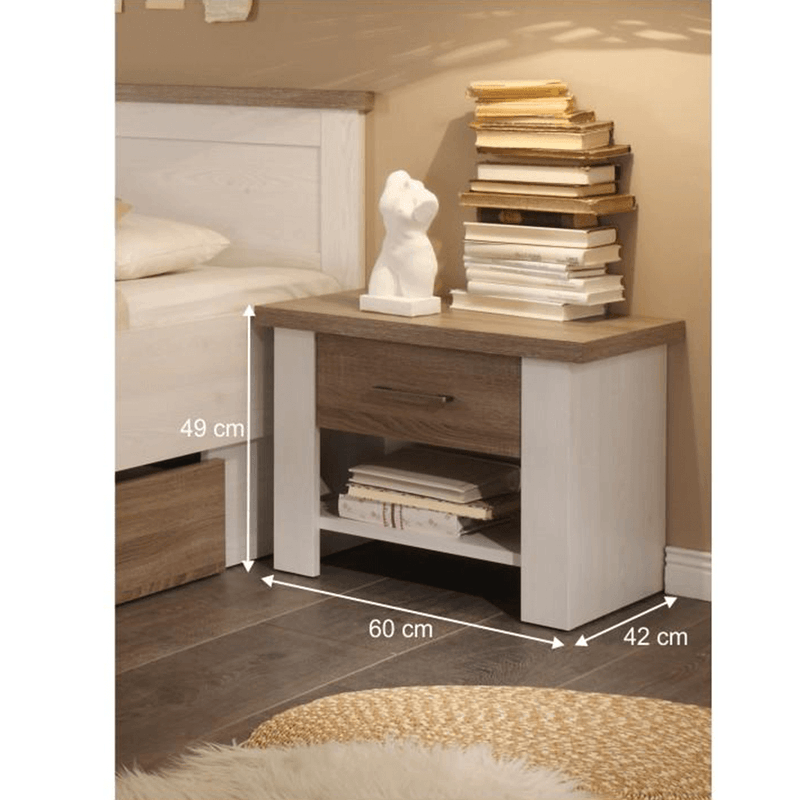 Casa si Gradina - Mobilier - Seturi de mobilier - Seturi dormitor - Set dormitor (pat, 2 noptiere, dulap), stejar truffle sonoma/ pin alb, LUMERA - Infinity.ro