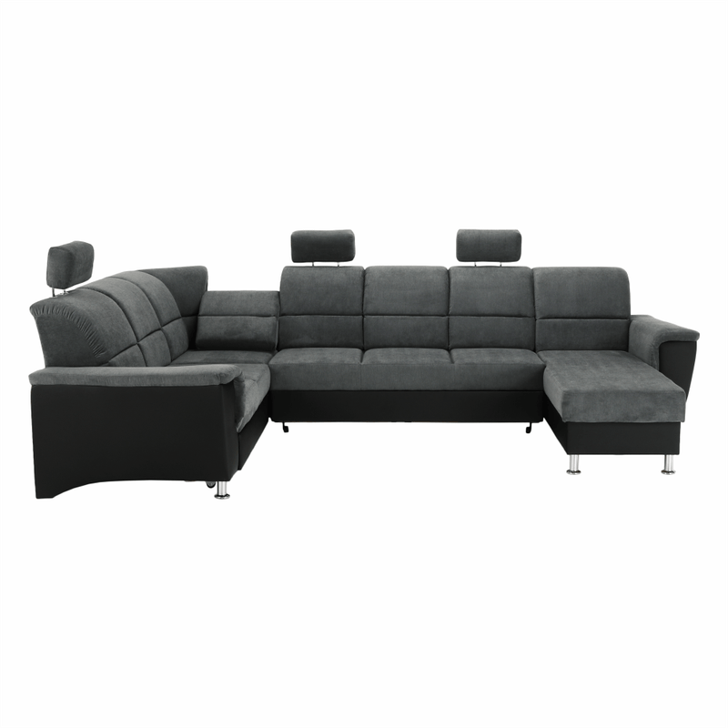 Casa si Gradina - Mobilier - Canapele si coltare - Coltare - Coltar, piele eco neagra/textil gri inchis, stanga, SANTIAGO U - Infinity.ro