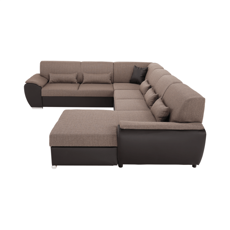 Casa si Gradina - Mobilier - Canapele si coltare - Coltare - Coltar in forma de U, material textil maro/piele ecologica maro, dreapta, EMILY U - Infinity.ro