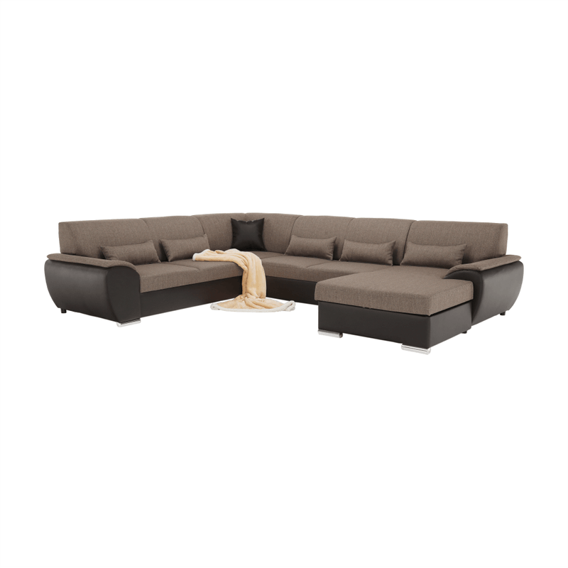 Casa si Gradina - Mobilier - Canapele si coltare - Coltare - Coltar in forma de U, material textil maro/piele ecologica maro, dreapta, EMILY U - Infinity.ro