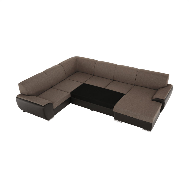 Casa si Gradina - Mobilier - Canapele si coltare - Coltare - Coltar in forma de U, material textil maro/piele ecologica maro, dreapta, EMILY U - Infinity.ro