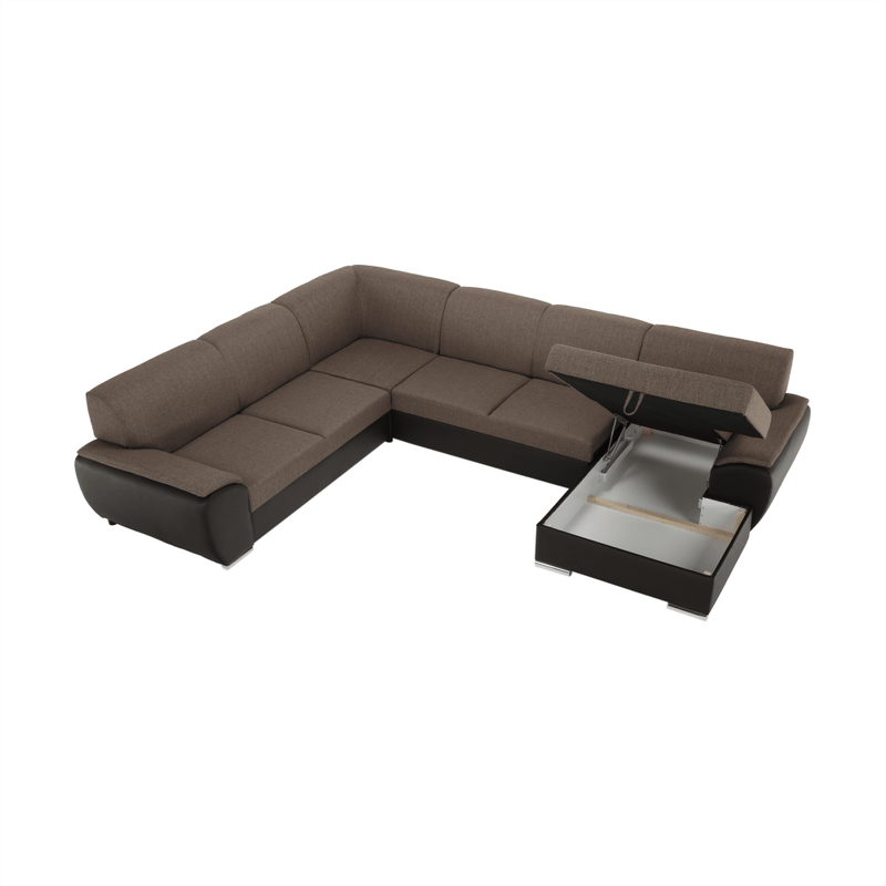 Casa si Gradina - Mobilier - Canapele si coltare - Coltare - Coltar in forma de U, material textil maro/piele ecologica maro, dreapta, EMILY U - Infinity.ro