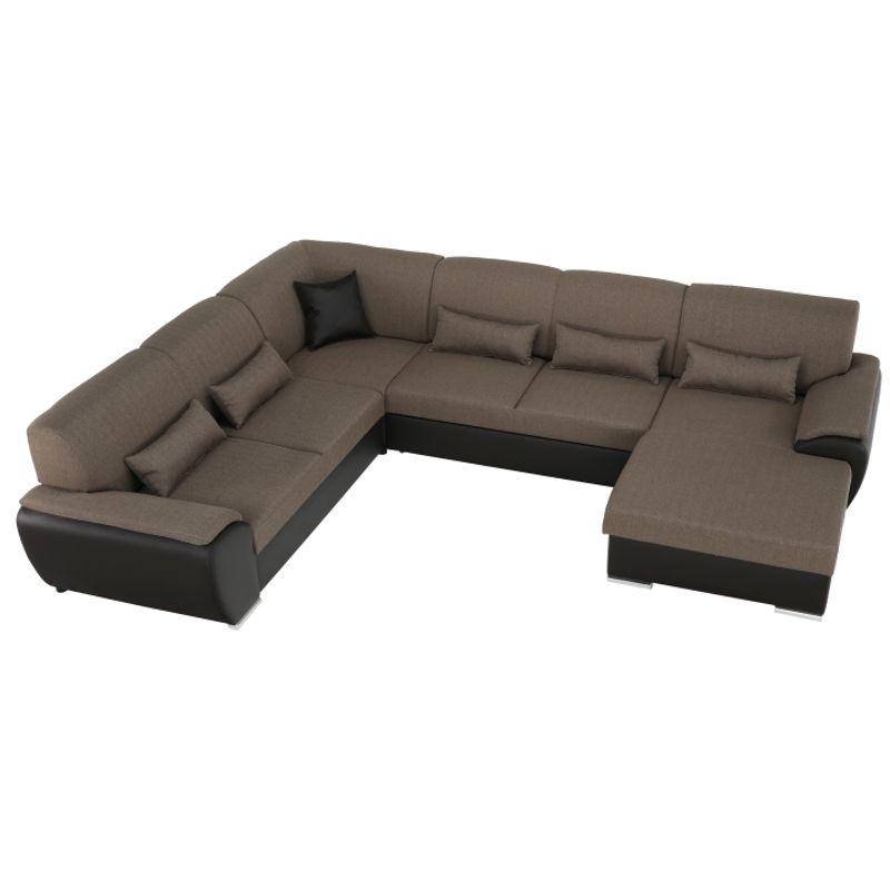 Casa si Gradina - Mobilier - Canapele si coltare - Coltare - Coltar in forma de U, material textil maro/piele ecologica maro, dreapta, EMILY U - Infinity.ro