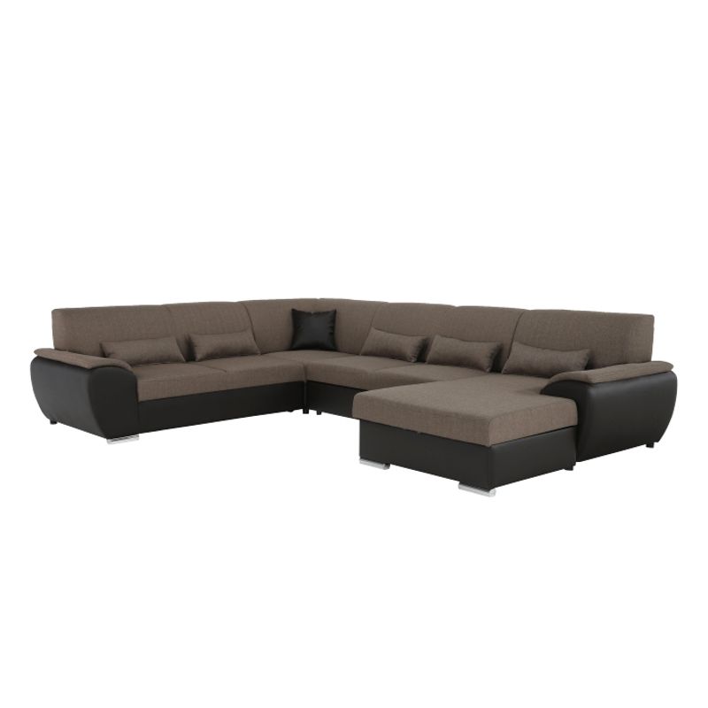 Casa si Gradina - Mobilier - Canapele si coltare - Coltare - Coltar in forma de U, material textil maro/piele ecologica maro, dreapta, EMILY U - Infinity.ro