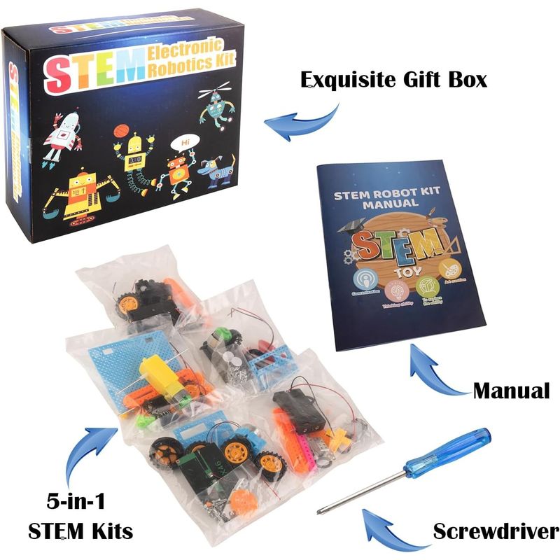 Jucarii, Copii si Bebe - Jucarii si jocuri - Seturi de constructie si cuburi - Seturi de constructie - Set Construcție STEM 5 Roboți – Kit Educațional științific DIY pentru Copii - Infinity.ro