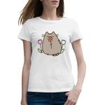 Fashion, accesorii si bijuterii - Femei - Imbracaminte femei - Tricouri si topuri femei - Tricou femei Pusheen Cat Flori Plush Primavara, alb, marime 2XL - Infinity.ro