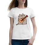 Fashion, accesorii si bijuterii - Femei - Imbracaminte femei - Tricouri si topuri femei - Tricou femei Pusheen Cat Plush Cute Pussy Pisica Chitara, alb, marime 2XL - Infinity.ro