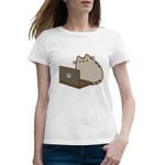 Fashion, accesorii si bijuterii - Femei - Imbracaminte femei - Tricouri si topuri femei - Tricou femei Pusheen Cat Laptop Meow Pisica Pussy Cute, alb, marime 2XL - Infinity.ro