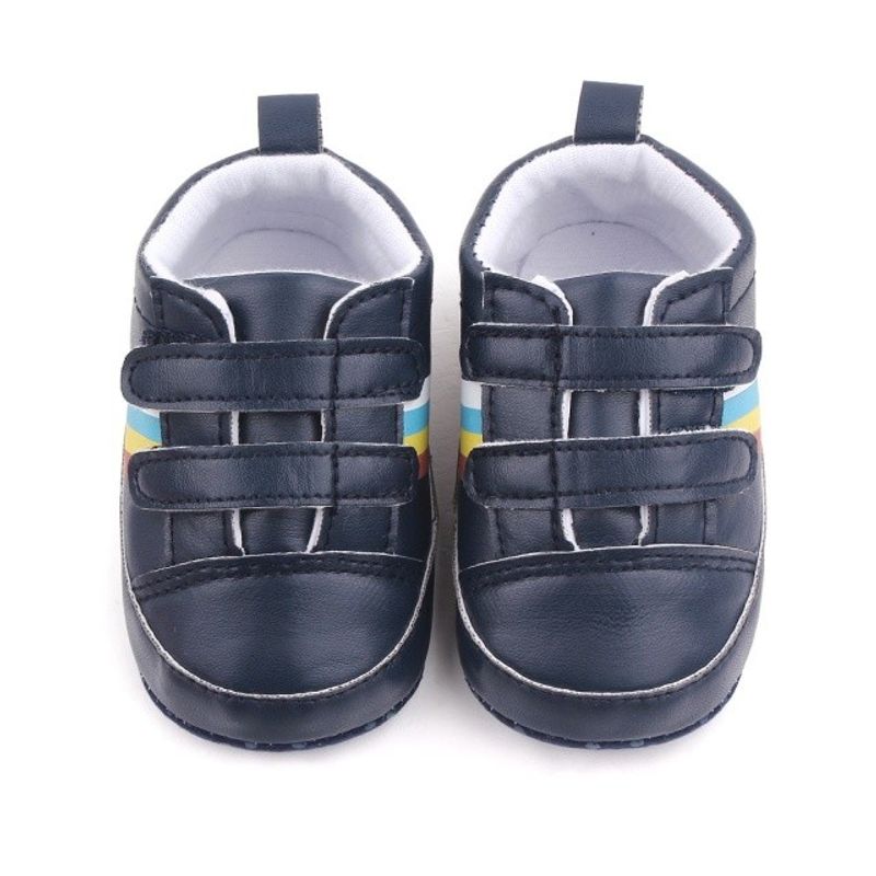 Fashion, accesorii si bijuterii - Copii - Incaltaminte copii - Sneakers si tenisi copii - Pantofi sport SuperBaby, Model AL 16340 cu dungi multicolore, pentru bebelusi, Piele ecologica, 3-6 luni, Bleumarin, 18 - Infinity.ro
