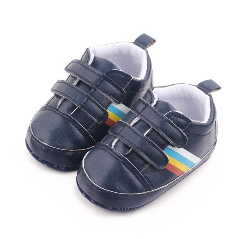 Fashion, accesorii si bijuterii - Copii - Incaltaminte copii - Sneakers si tenisi copii - Pantofi sport SuperBaby, Model AL 16340 cu dungi multicolore, pentru bebelusi, Piele ecologica, 3-6 luni, Bleumarin, 18 - Infinity.ro