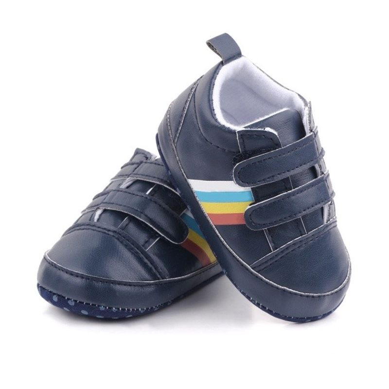 Fashion, accesorii si bijuterii - Copii - Incaltaminte copii - Sneakers si tenisi copii - Pantofi sport SuperBaby, Model AL 16340 cu dungi multicolore, pentru bebelusi, Piele ecologica, 3-6 luni, Bleumarin, 18 - Infinity.ro