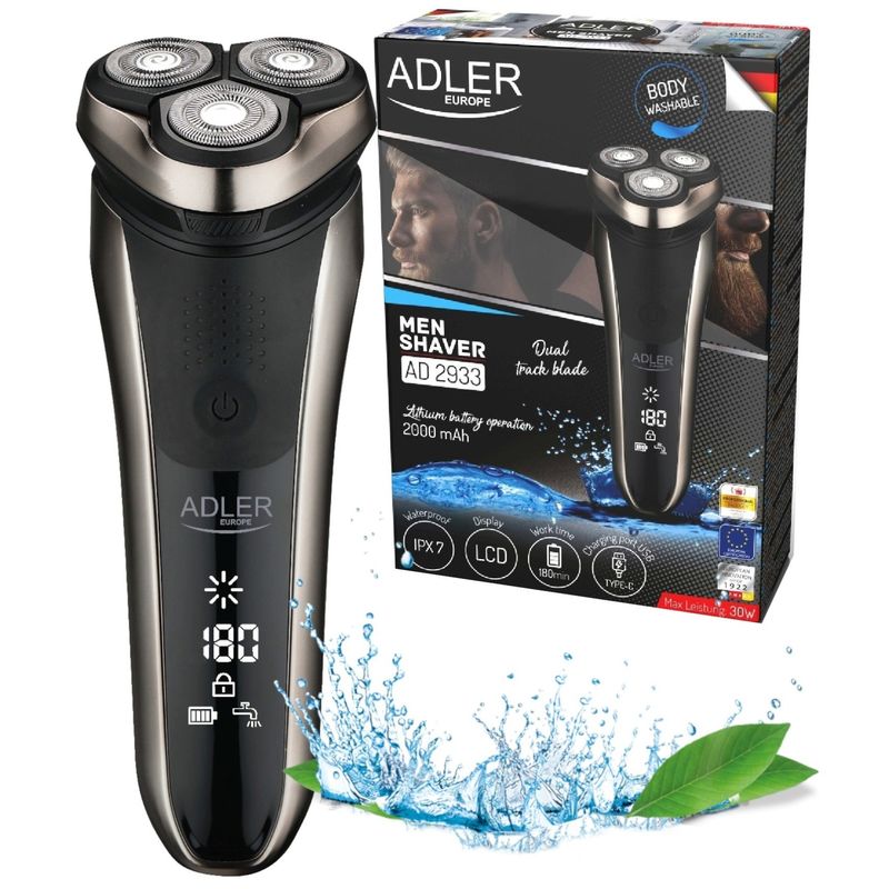 Ingrijire personala si Cosmetice - Aparate & accesorii ingrijire personala - Aparate de ras si tuns - Aparate de ras electrice - Aparat de ras electric Adler AD 2933, Autonomie 180 minute, Afisaj LCD, Negru - Infinity.ro